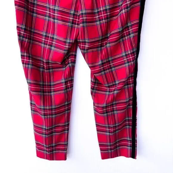 NWT Talbots Red Mountain Plaid Black Velvet Stripe Slim Ankle Pant Size 12P